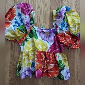 Farm Rio Rainbow Chita Floral Cotton Puff Sleeve Blouse